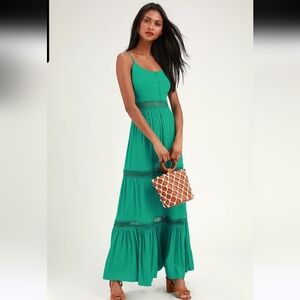 Jack By BB Dakota NWT Crochet Lace Green Maxi Dress Sz 10